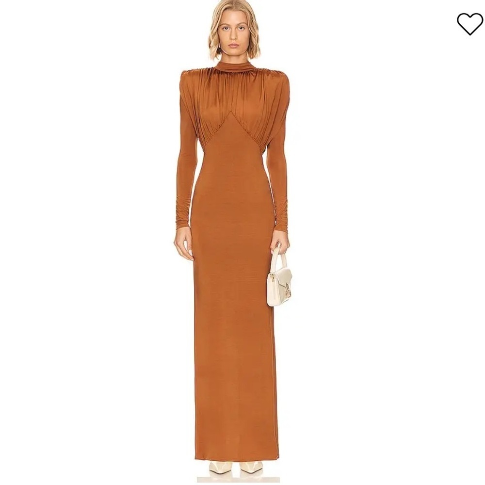 L'Academie Kemia Maxi Dress Brown Long Sleeve gown slinky Revolve M